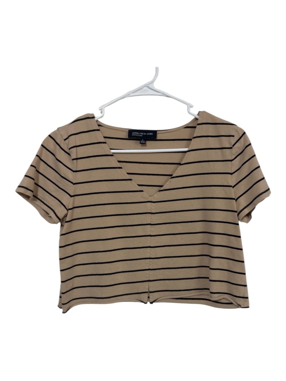 Jones New York Signature Striped V-Neck Crop Top S